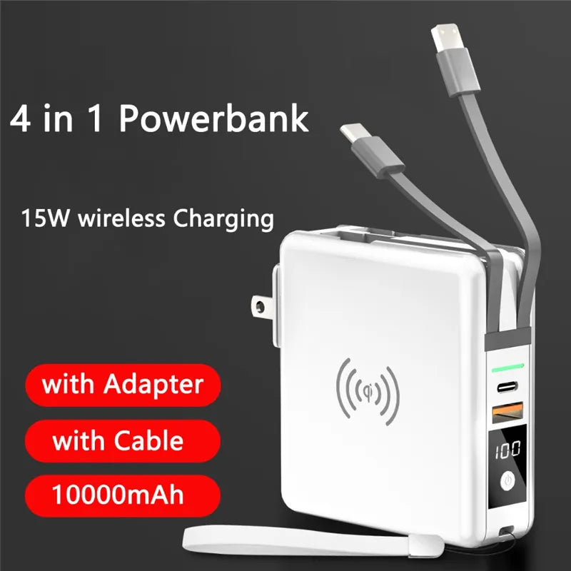 PowerBlockCharger Ultra 10000mAh: 15W Fast Wireless Charging Power Bank with AC Plug and USB-C